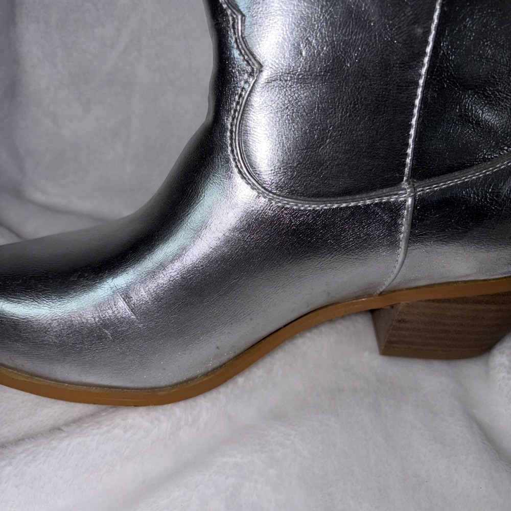 Silver Metallic Cowgirl Knee high Boots Block Heel Women Size 9 Disco Festival - Picture 5 of 8